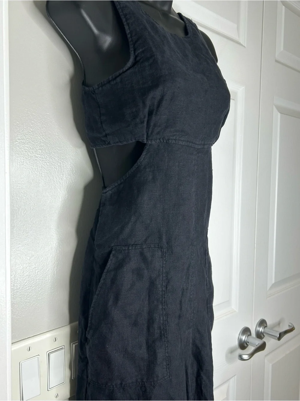 Zara Black Linen Blend Cut Out Wide Leg Jumpsuit w/ Pockets Size 13-14